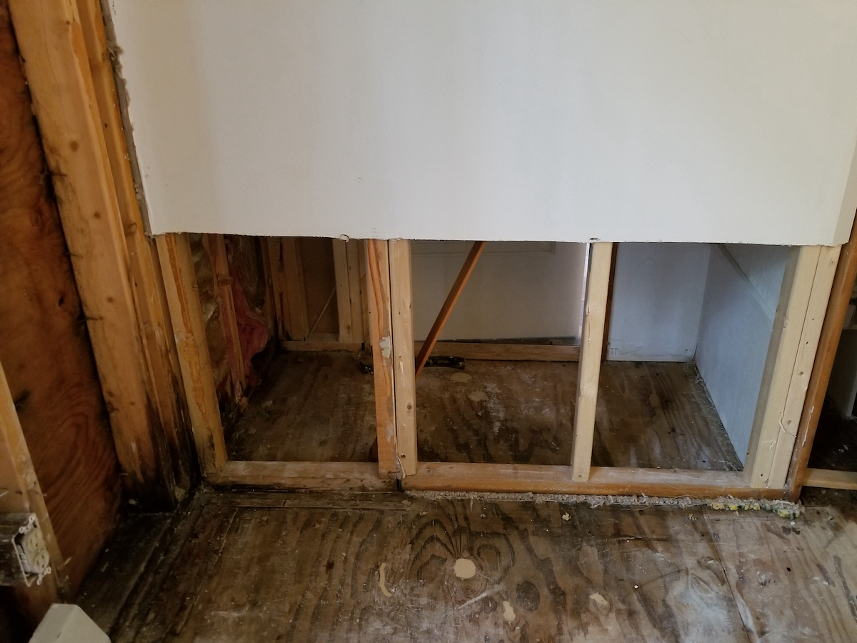 drywall removal from a water damage from a roof leak